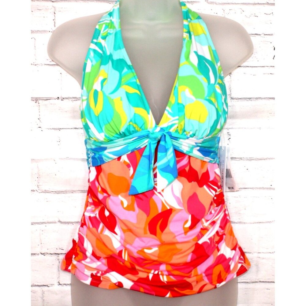 Bleu by Rod Beattie Women’s Tie-Front Halter Tankini Multi Size 6 NWT